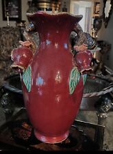 Vintage chinese glazed pottery pomegranate design 13” vase. “Sang de boeuf” picture