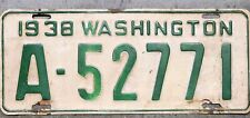 1938 WASHINGTON STATE LICENSE Plate  A-52771 picture