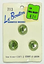 Vintage Le Bouton 3/8 inch 2 hole Light Green plastic buttons 3 buttons on card picture