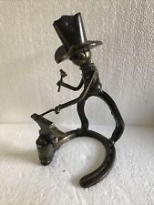 Vintage Blacksmith Welded Steel Sculpture 9 Inch Tall Horseshoes Western Art picture