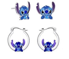 New-2x Disney Cute Stitch Silver Hoops Earrings & Stud Set -US Based picture