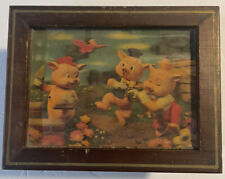 VTG M.I.M Lador Wooden Music Jewelry Box Hologram Three Little Pigs Japan *READ* picture