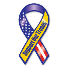 Support Our Troops Blue & Yellow Mini Ribbon  Magnet picture
