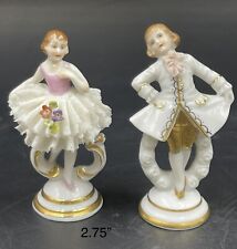 Muller Volkstedt MV German Dresden Lace Lady and Gentleman Figurines 2.75” picture