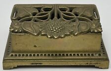 Vintage Brass Hinged Double Stamp Holder Art Nouveau Sun Flower Desk Accessory picture