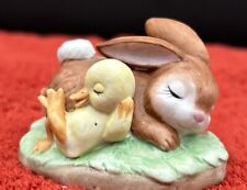 Lefton 2347 Bisque China Sleeping Bunny with Duck Figurine 2.75” picture