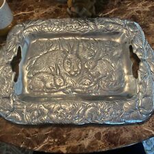 Silver Pewter Bunny Rabbit Large Serving Tray Aurther Court Style Easter Vtg picture