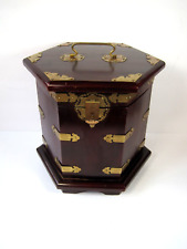Vintage Oriental Chinese Jewelry Box Treasure Chest With Brass Accents 10.5 