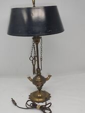 ANTIQUE ITALIAN BRASS LUCERNA TABLE LAMP W/3 TOOLS HEYCO ELECTRIC WIRED W/SHADE picture