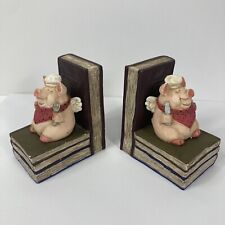 2006 Telle M Stein Book Ends Color Pig Angel Chef The Stone Bunny Left Right Set picture