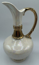 Vintage Norleans White Iridescent Porcelain Pitcher Bud Vase with Gold Trim picture