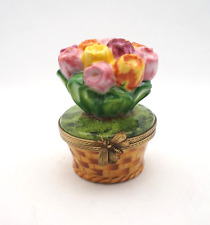 New French Limoges Trinket Box Gorgeous Colorful Easter Tulip Potted Flowers picture
