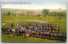 Military~Air View Mounted Troop Cavalry Fort Riley Kansas~Vintage Postcard picture