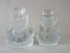 Vintage Viking Glass Bookends Santa & Snowman crystal satin frosted Christmas 6