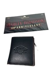 Harley Davidson 120 Years Billfold Black Leather Wallet Sew On Patch picture