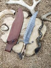 Custom Handmade Antler Bowie Knife, Stag Bowie, Damascus Twist Pattern picture