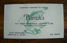 1950s Patrick's Fly Fishing Tackle Shop Business Card Seattle WA rods flies old picture