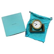 VTG TIFFANY & CO. Brass Swiss Desk Clock Tilt Design W/ Box And Dust Bag Works picture