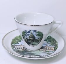 Vtg Souvenir Demitasse Tea Cup Saucer THE CAPITOL Washington DC White House Rare picture