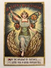Antique Postcard  Lucky Halloween Jack O' Lantern Fairy Nutshell, 1923 Post picture