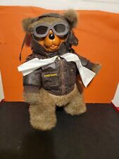 Vintage 1986 Large Robert Raikes Wood Face “Lindy” Aviator Teddy Bear Plush Toy picture