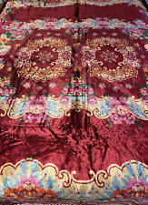 Vtg Italian Velvet Wedding Bedspread Burgundy Queen/King Roses 101x91