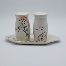 Anthropologie Set Of 3 Pieces Floral Ceramic Salt & Pepper Shaker & Dish picture