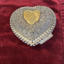 Vintage Metal Heart Trinket Box Gold Silver 3.5