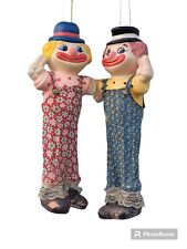 Vintage Coin Bank Set Ceramic Clown Mid Century Circus 1960s 1970s Cloth Body  picture