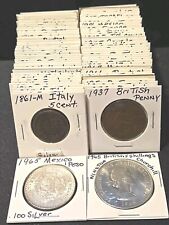 Mixed Lot 88 World Coins 1 Silver 1861-1990 In 2x2 Flips & Box picture