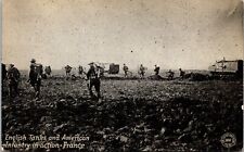 Vtg English Tanks & American Infantry in Action France WWI Miltary Postcard picture