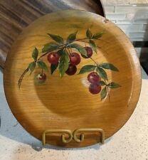 VTG Barney's Studios Wooden Hand Painted Round Plate CHERRIES 9 Inch picture
