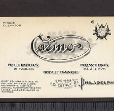 Philadelphia Billiards Casino 920 Chestnut St Rifle Range Bowling Business Card picture