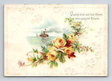 German Yellow Rose Steamship Greetings Trust in the Lord with All Heart Postcard picture