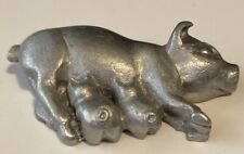 Cute Vintage Pewter Pig With Babies Figurine Minature 1981 picture