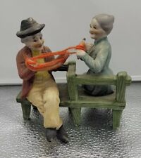 Vintage Bisque Porcelain Figurine Loving Elderly Couple Winding a Skein of Yarn  picture