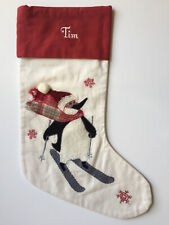 Pottery Barn Skiing Penguin Crewel Stocking TIM mono nwot 2020  FLAW READ T1 picture