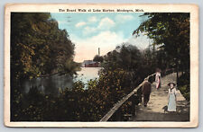 Muskegon Mi Michigan - Board Walk at Lake Harbor - Postcard - 1921 picture