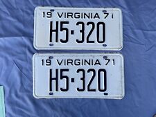 NOS PAIR License Plates Tags Virginia 1971 SET H5-320 VA Vintage Rustic USA GC picture