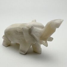 Vintage Small Carved Sculpture Alabaster Stone Elephant Figurine 3