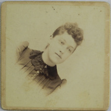 Woman Short Hair Formal Dark Button Down Dress Portrait - c.1900s Cabinet Card picture