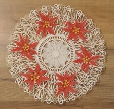 Vintage Doily Christmas Holiday Poinsettia Red Plastic White Coaster 11 Inch picture