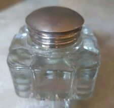 Vintage Antique Style Solid Clear Square Glass Inkwell Ink pot Bottle  picture