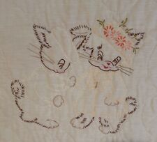 ViNTAGE Baby Quilt HAND STITCHED Embroidered Rabbits Bunnies Scallop Edge picture