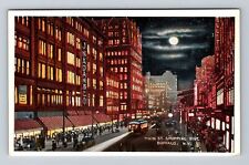 Buffalo NY-New York, Main St Shopping District At Night, Vintage Postcard picture
