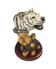 White Tiger Head Statue 3D Sculpture Michael Collection On wooden Stand picture