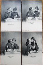 Menu of Love - Couple at Table w/Wine- Set of FOUR 1910 French Fantasy Postcards picture