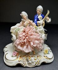 Dresden Germany Porcelain Lace Couple on Sofa Lady & Man CROWN N Excellent picture