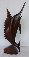 Vintage Hand Carved Ironwood Sailfish Marlin Statue Sculpture Dark Wood 15” tall picture