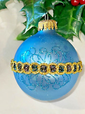 VINTAGE Mercury Glass KREBS West Germany CHRISTMAS BALL Metallic Ribbon BLUE picture